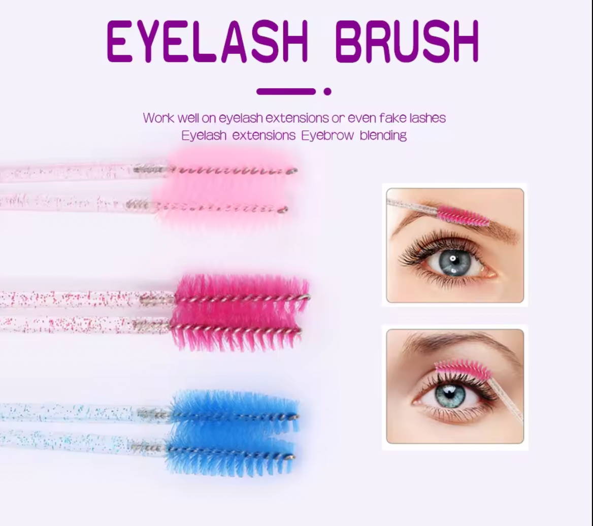 Wholesale Disposable Eyelash Brush Eyebrow Multicolor Mascara Brush Eyelash Extension Kits Coloful Crystal Handle Lash Brush